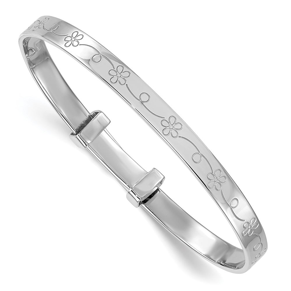 Sterling Silver Rh-plated Floral Pattern Children's Expandable Bangle