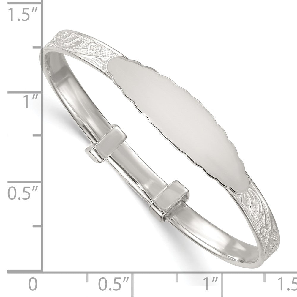 Sterling Silver Polished Floral Slip On Children's ID Expandable Bangle
