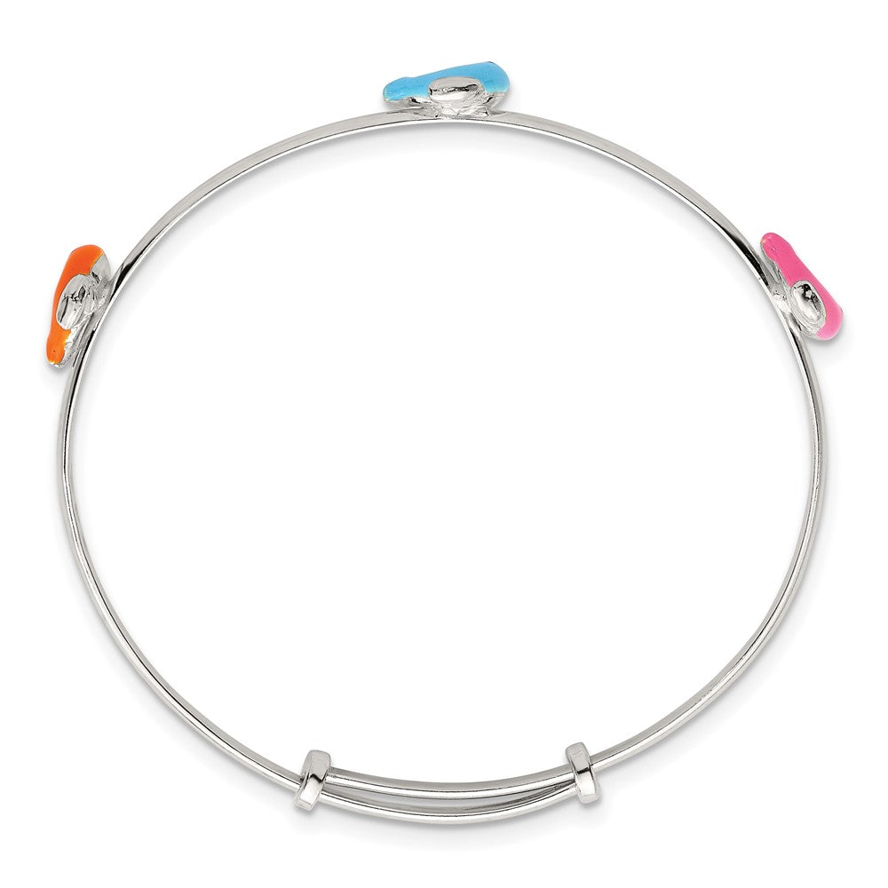 Sterling Silver Enameled Dolphins Expandable Slip-on Youth Bangle Bracelet