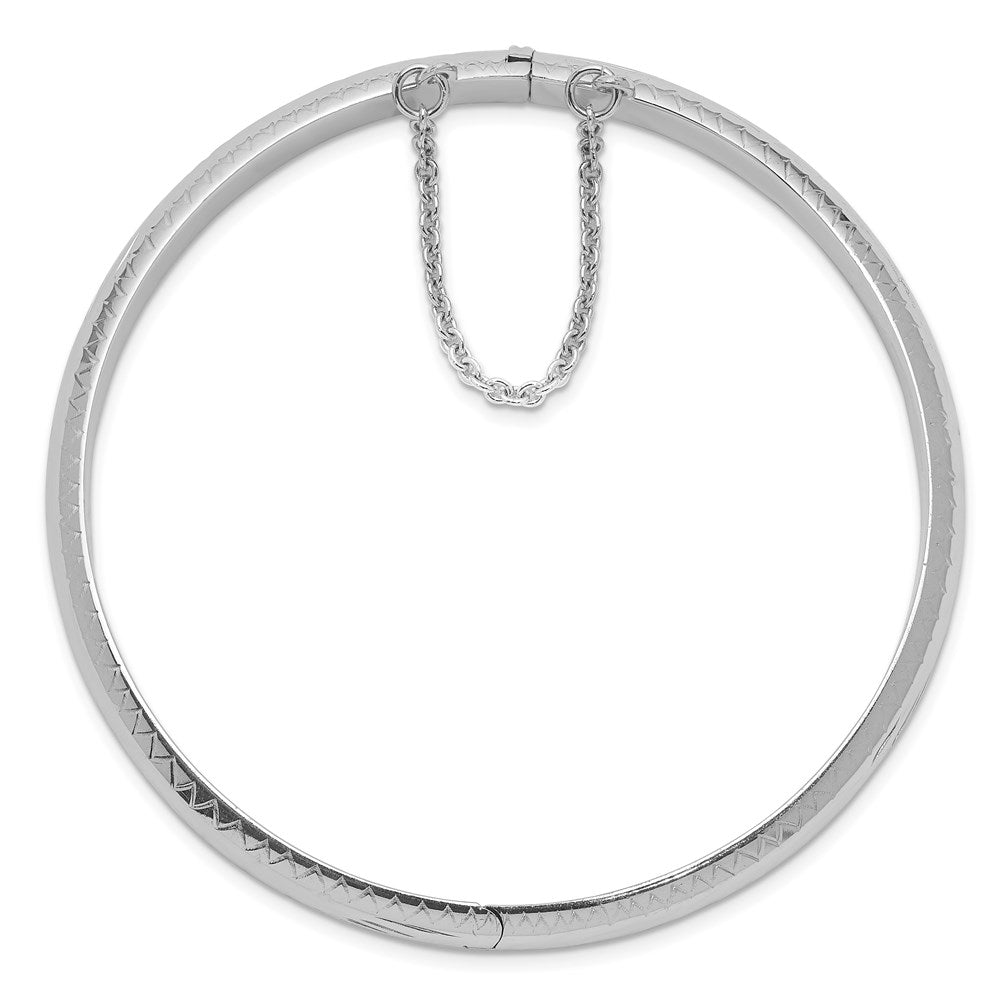 Sterling Silver RH-plated 7mm Diamond-cut Fancy Hinged Bangle Bracelet