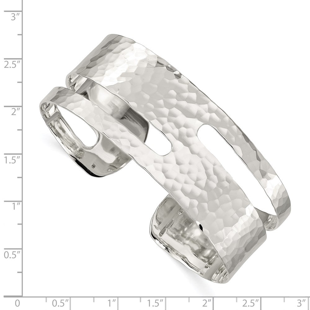 Sterling Silver Solid Polished Hammered Fancy 23mm Cuff Bangle Bracelet