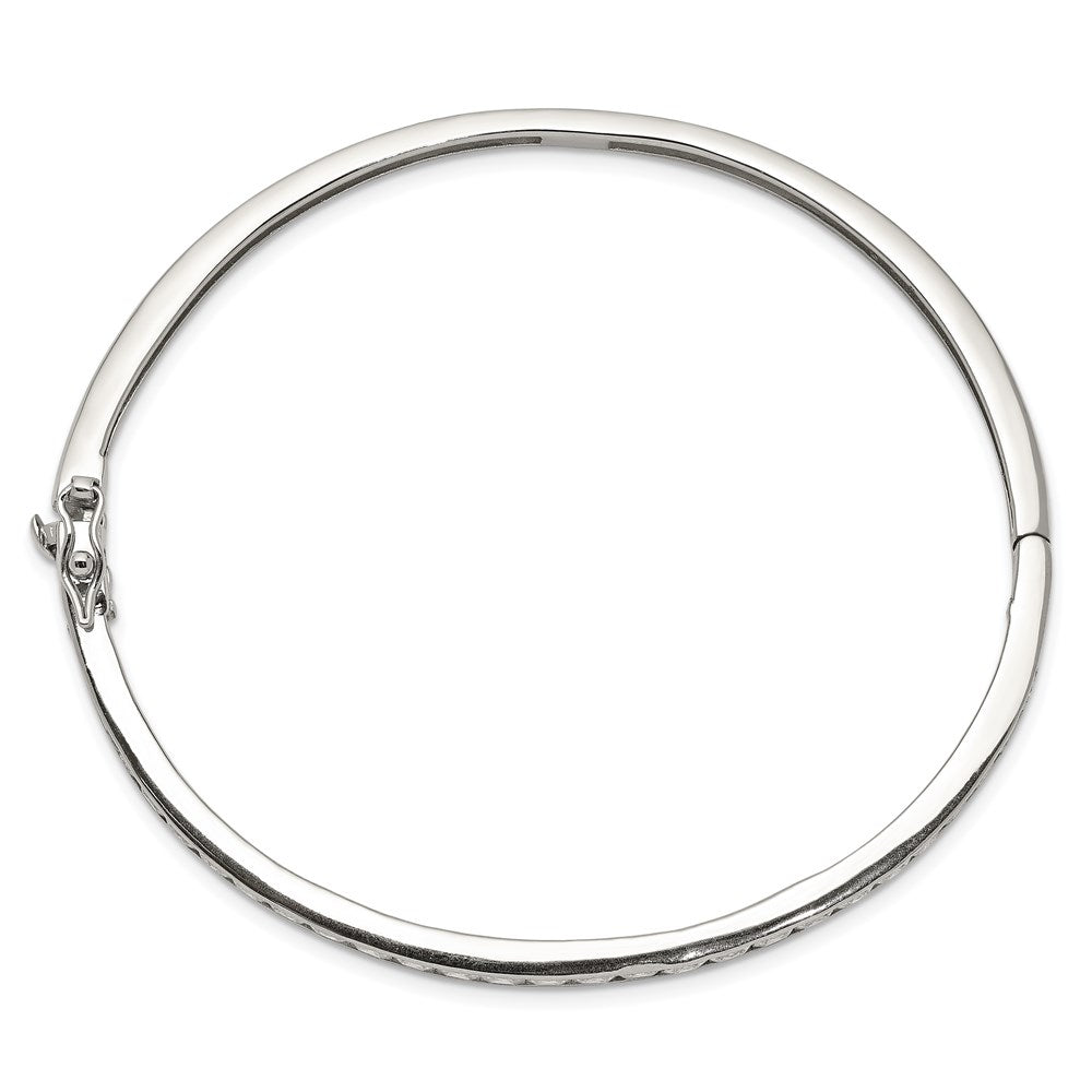 Sterling Silver Rhodium-plated CZ 4.75mm Hinged Bangle Bracelet