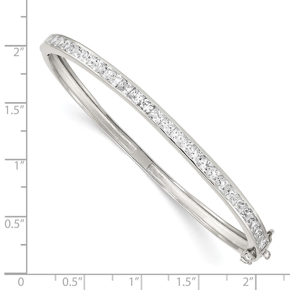 Sterling Silver Rhodium-plated CZ 4.75mm Hinged Bangle Bracelet