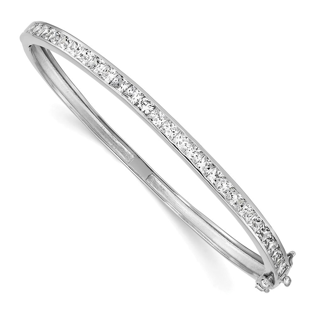 Sterling Silver Rhodium-plated CZ 4.75mm Hinged Bangle Bracelet