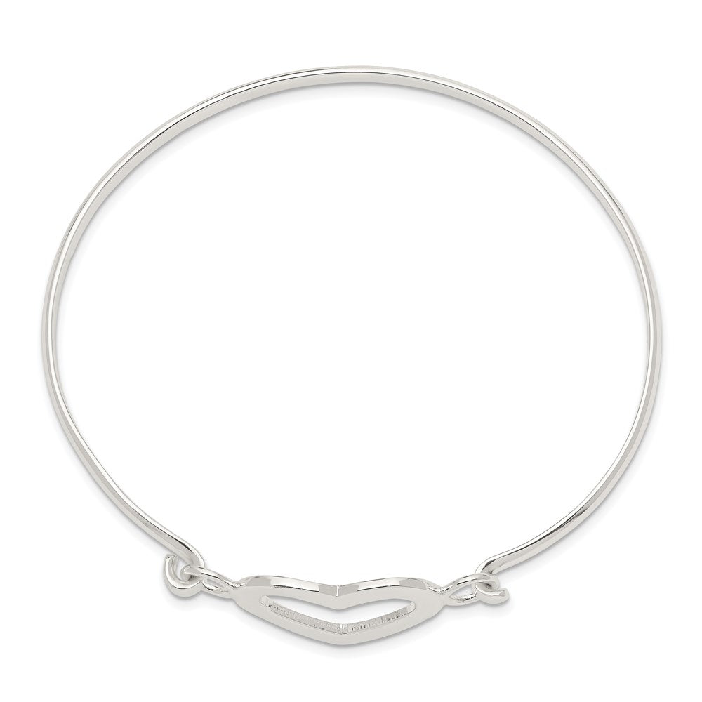 Sterling Silver Heart with Hook Closure Bangle Bracelet