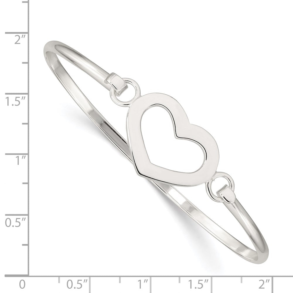 Sterling Silver Heart with Hook Closure Bangle Bracelet