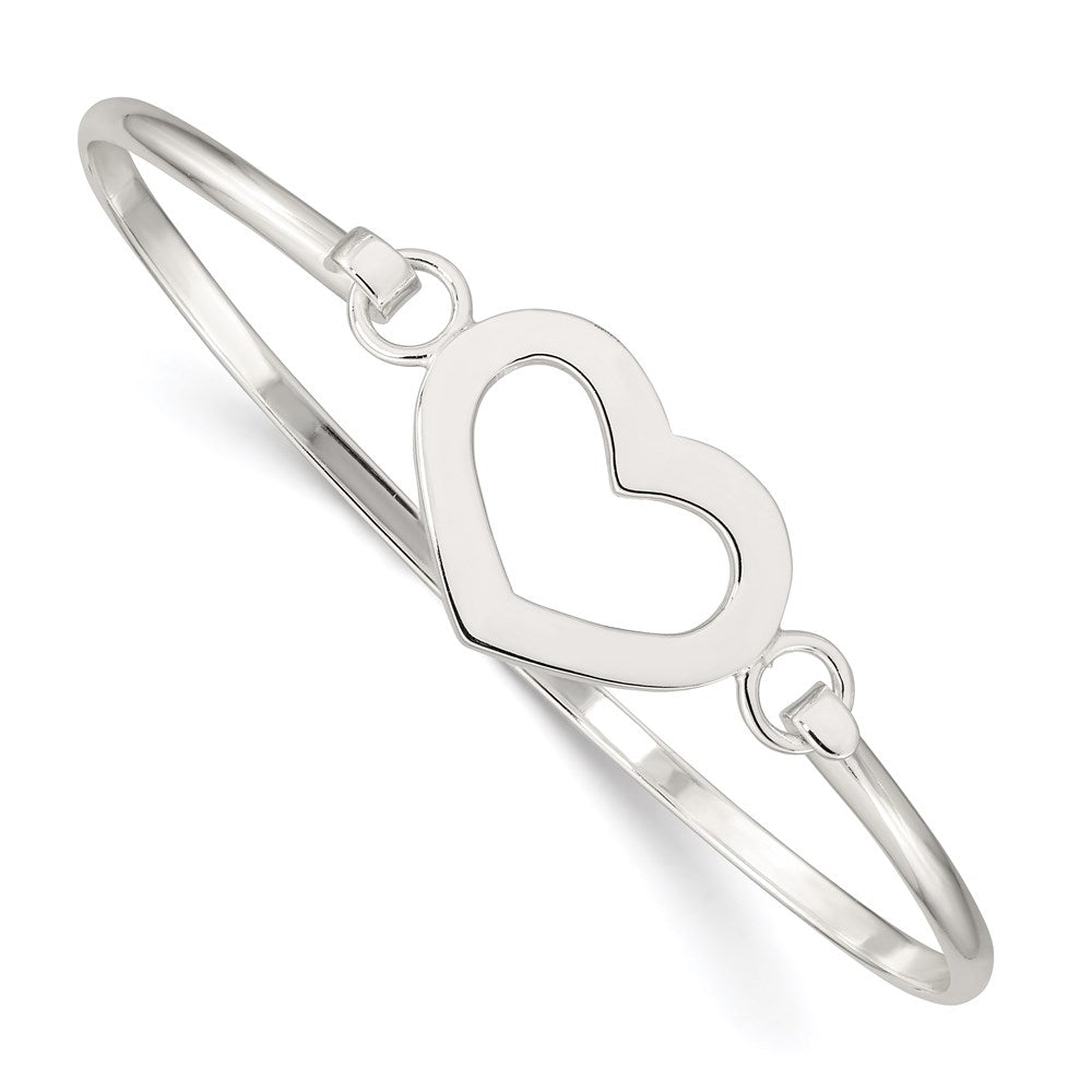 Sterling Silver Heart with Hook Closure Bangle Bracelet