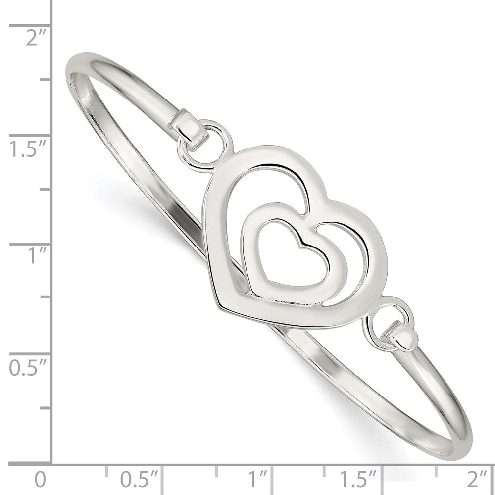 Sterling Silver Heart within a Heart w/Hook Closure Bangle Bracelet