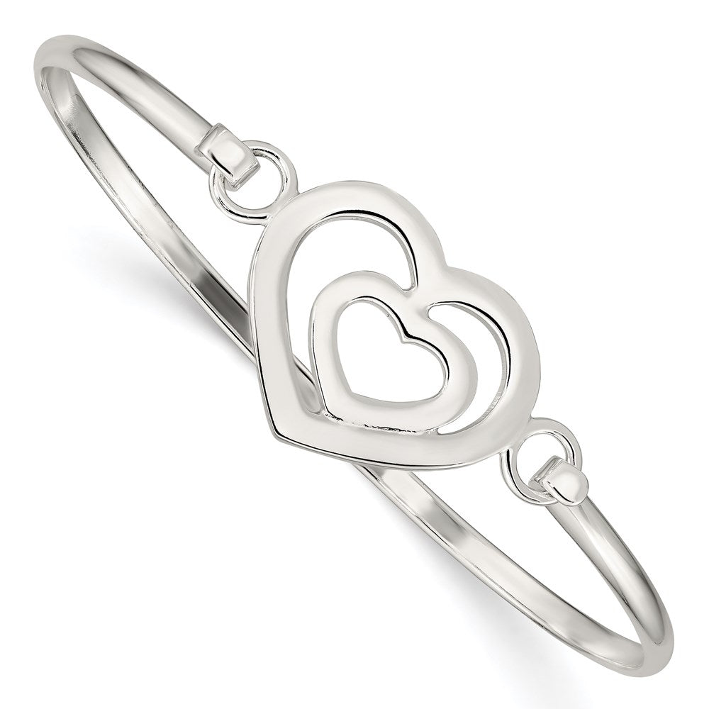 Sterling Silver Heart within a Heart w/Hook Closure Bangle Bracelet