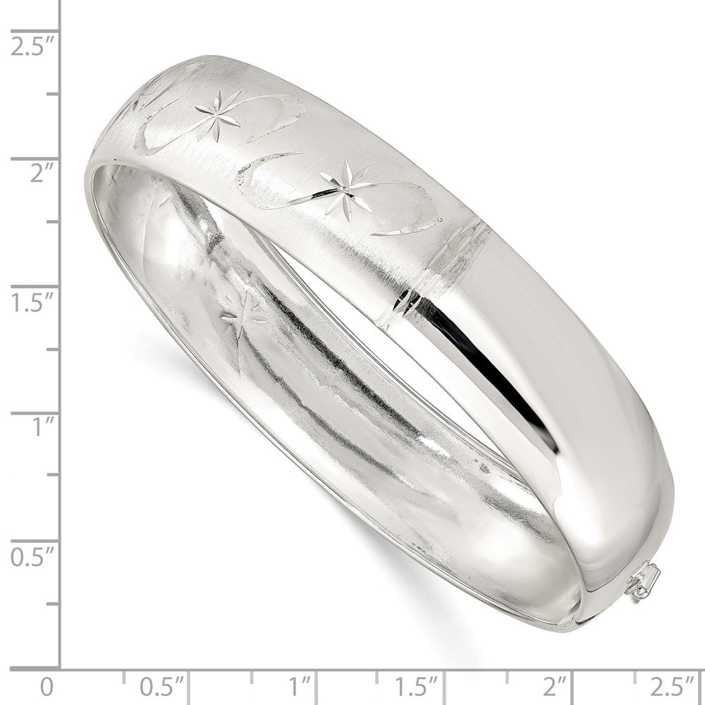 Sterling Silver Polished D/C and Textured Flexible Bangle