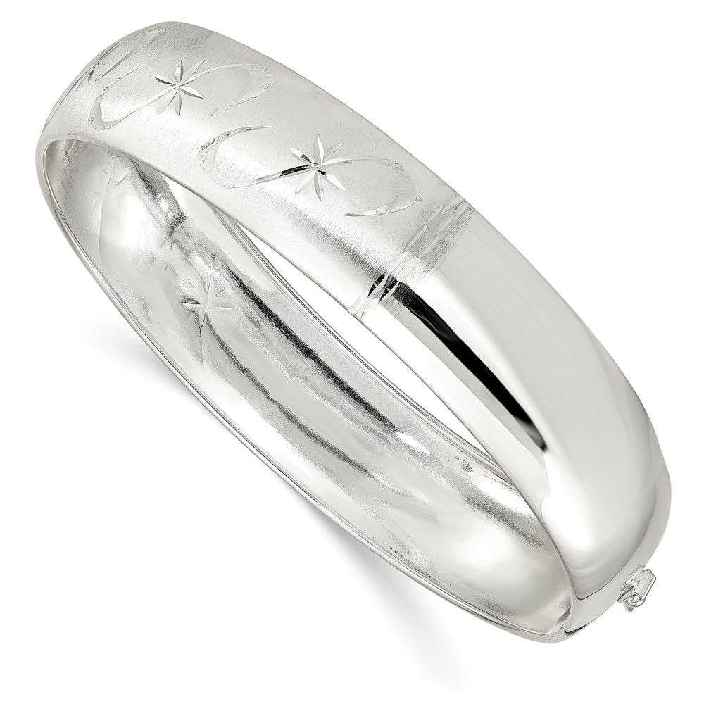 Sterling Silver Polished D/C and Textured Flexible Bangle