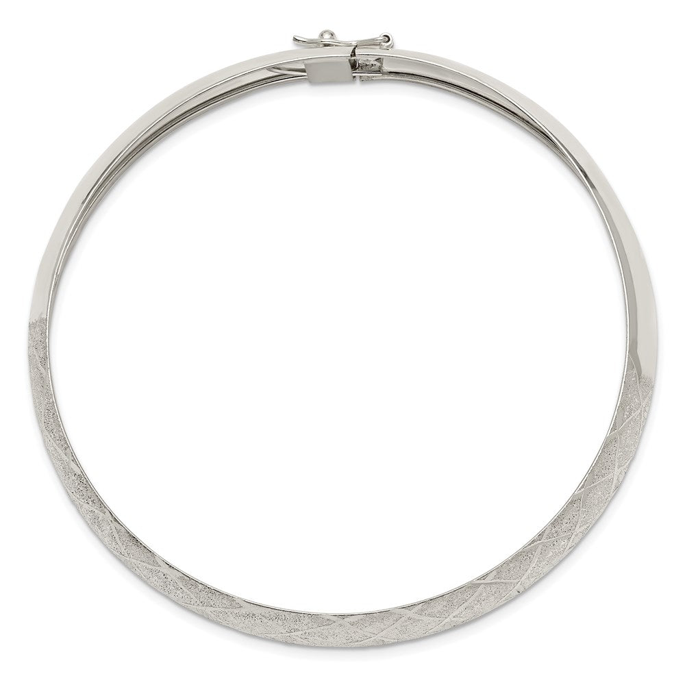 Sterling Silver Polished D/C Textured 10mm Flexible Bangle