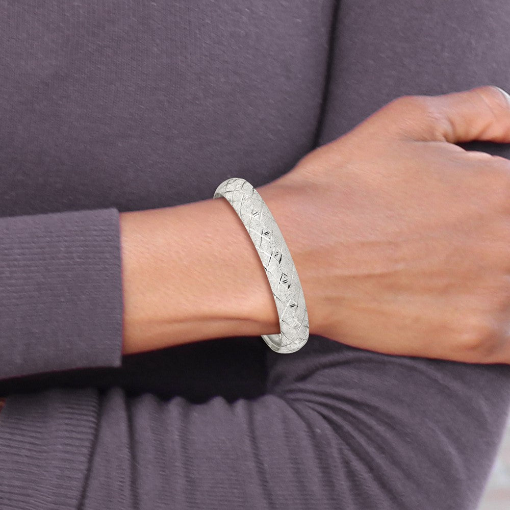 Sterling Silver Polished D/C Textured 10mm Flexible Bangle