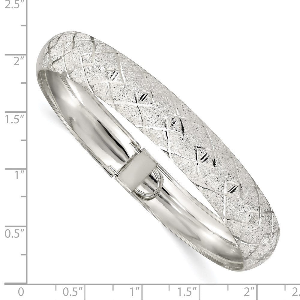 Sterling Silver Polished D/C Textured 10mm Flexible Bangle