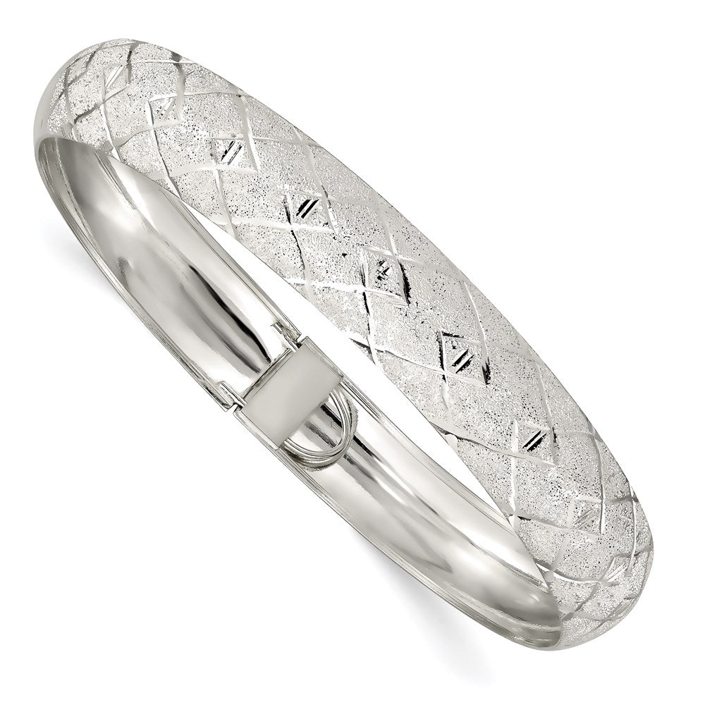 Sterling Silver Polished D/C Textured 10mm Flexible Bangle