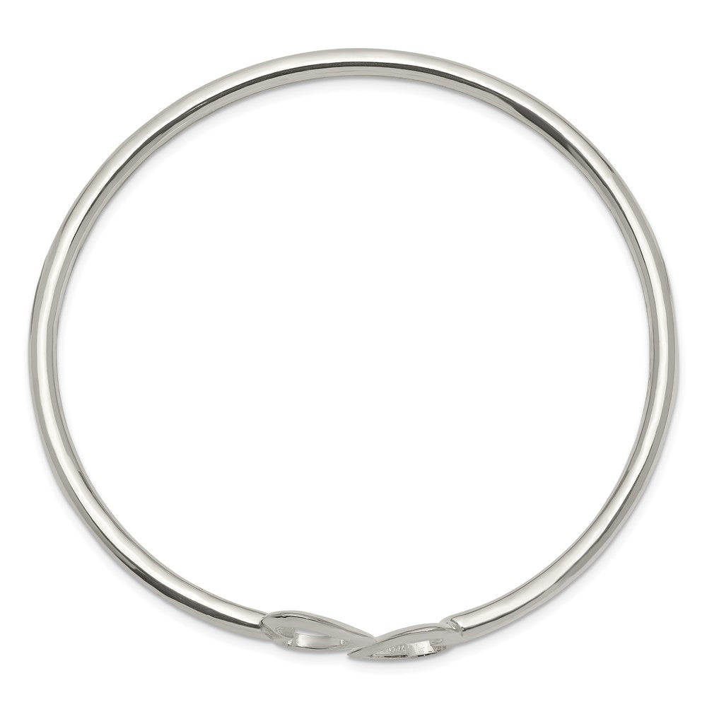 Sterling Silver Polished Flexible Heart Bangle Bracelet