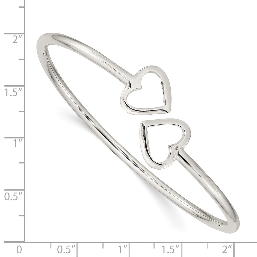 Sterling Silver Polished Flexible Heart Bangle Bracelet