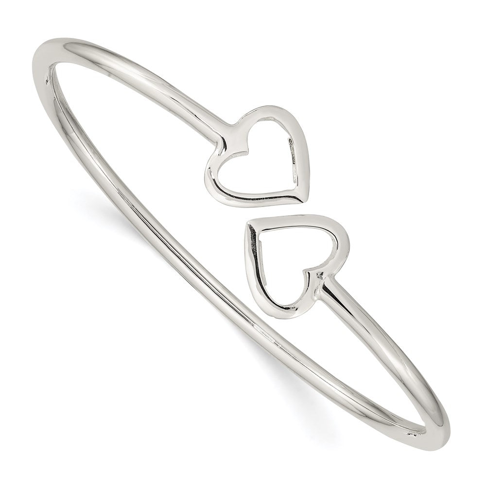 Sterling Silver Polished Flexible Heart Bangle Bracelet