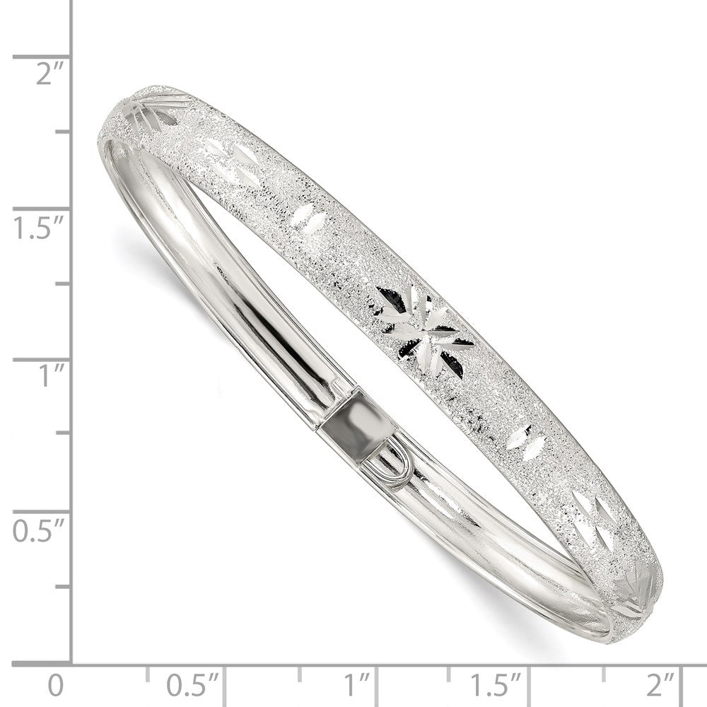 Sterling Silver Laser and Diamond-cut 6.5mm Flexible Bangle