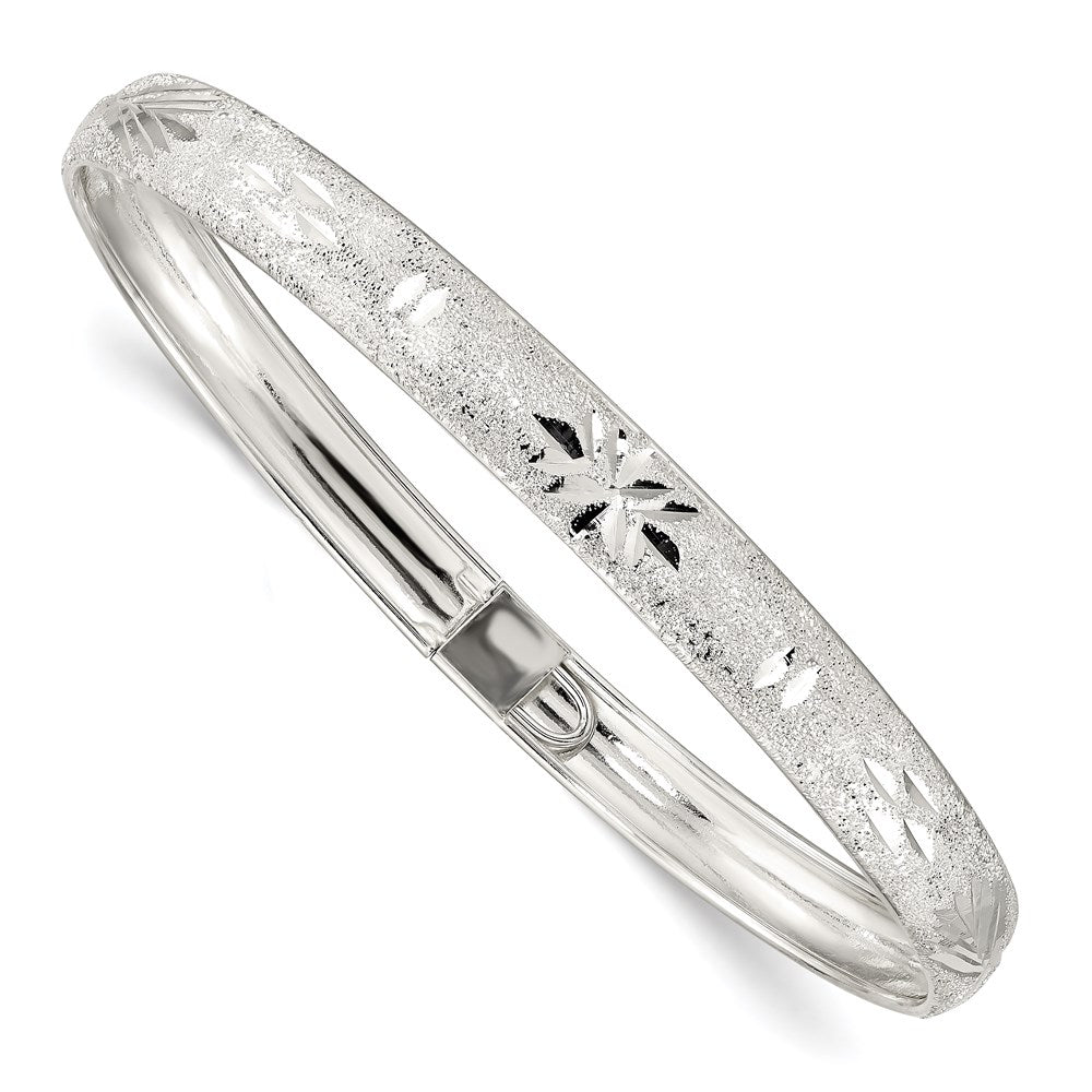 Sterling Silver Laser and Diamond-cut 6.5mm Flexible Bangle