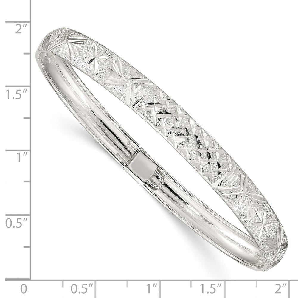 Sterling Silver Laser and Diamond-cut 6.5mm Flexible Bangle