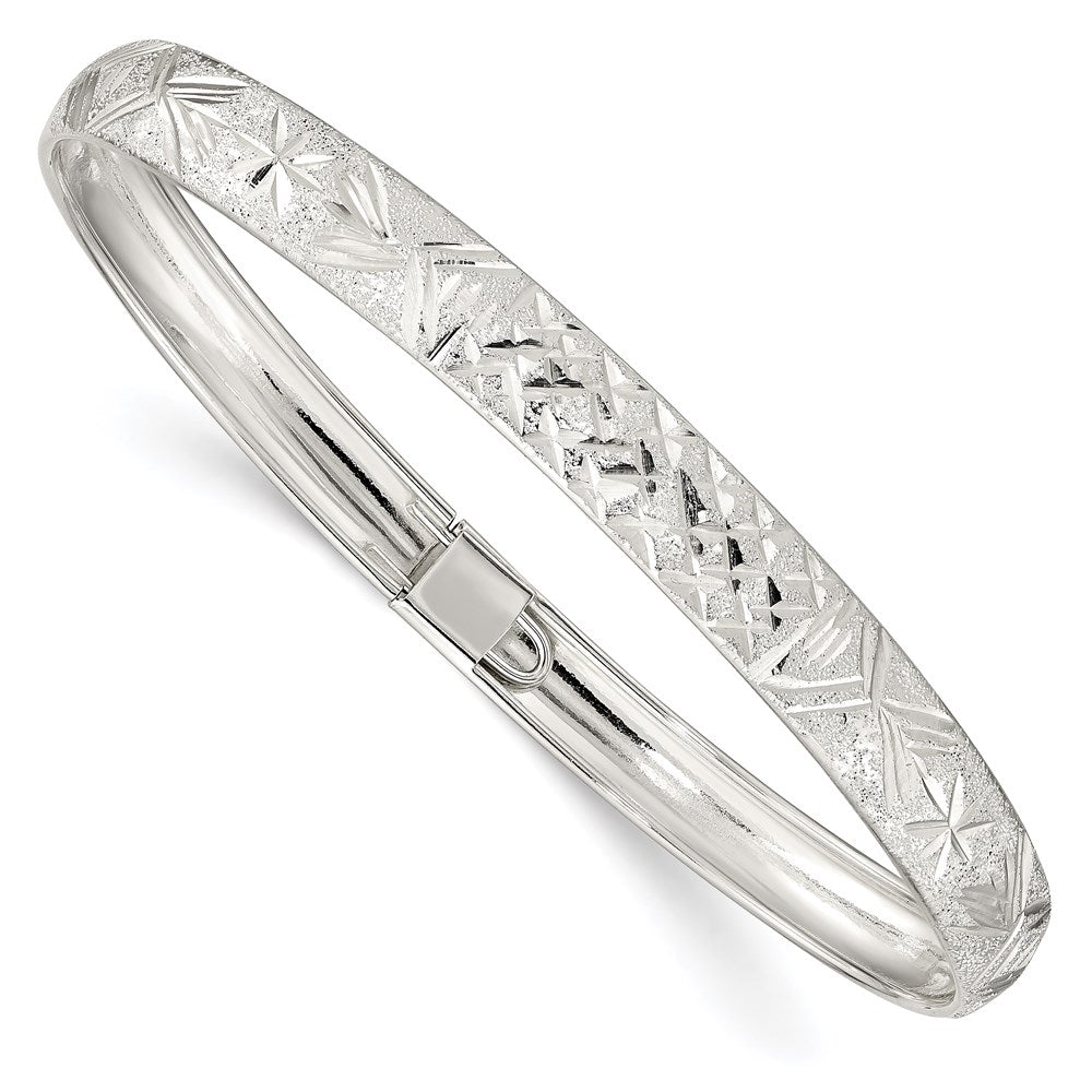 Sterling Silver Laser and Diamond-cut 6.5mm Flexible Bangle