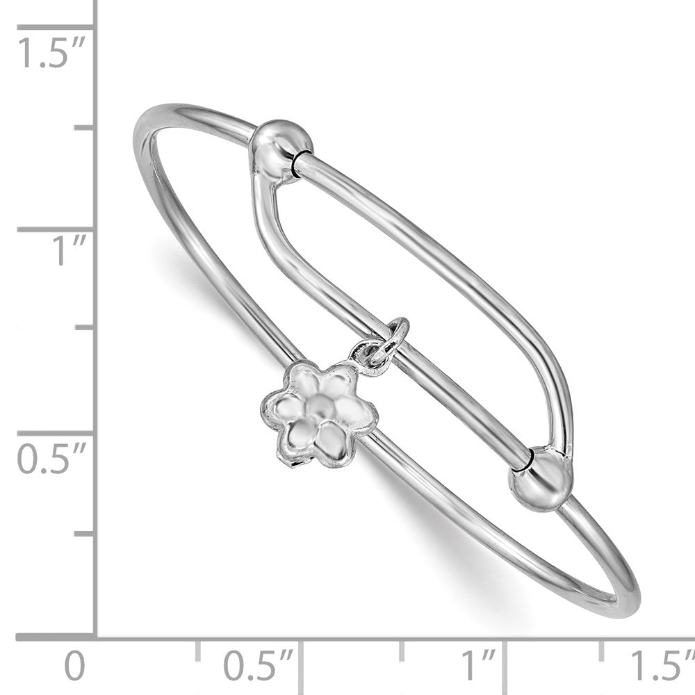 Sterling Silver RH-pltd Polished w/Dangle Flower Small Adj/Expand Bangle