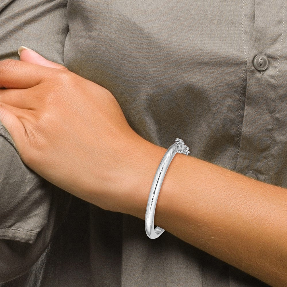 SS RH-plated Polished & D/C 4mm w/ Safety Hinged Children's Bangle