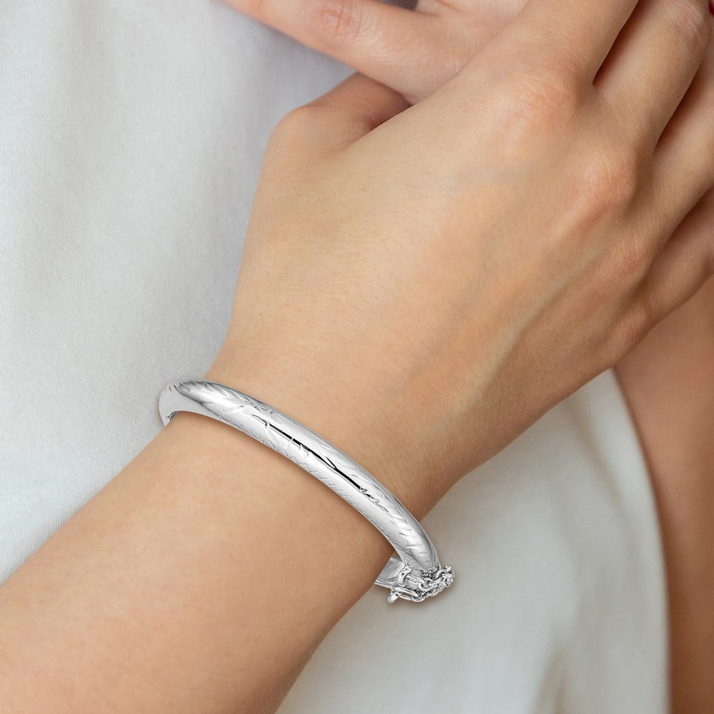 SS RH-plated Polished & D/C 5mm w/ Safety Hinged Children's Bangle