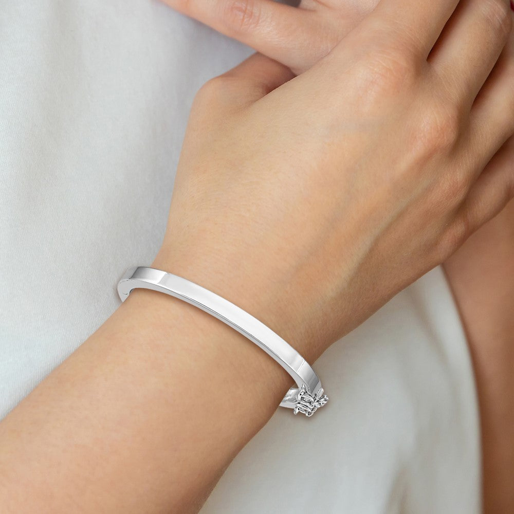 S Silver RH-pltd 4mm Polished 45mm Inside Diameter w/Safety Hinged Bangle