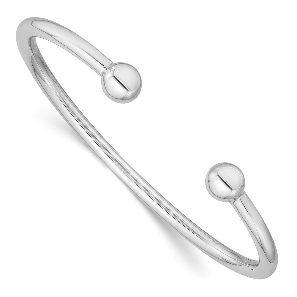 Sterling Silver RH-pltd 3mm Polished 50mm Inside Diameter Cuff Bangle