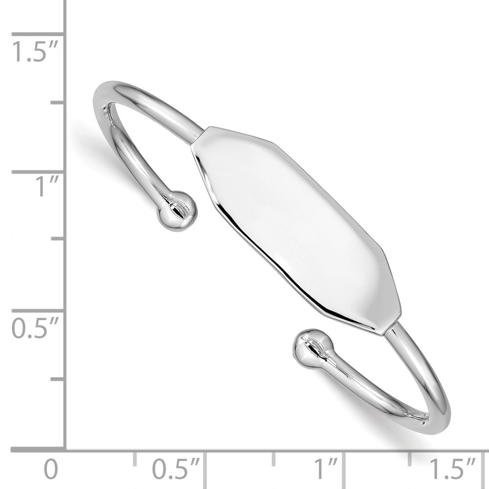 Sterling Silver RH-pltd 2mm Polished ID 40mm Inside Diameter Cuff Bangle