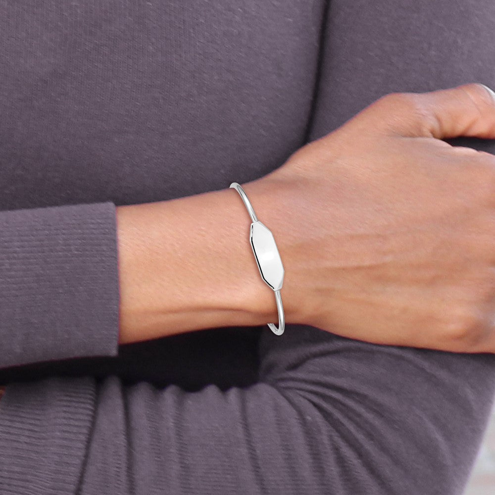 Sterling Silver RH-pltd 2mm Polished ID 48mm Inside Diameter Cuff Bangle