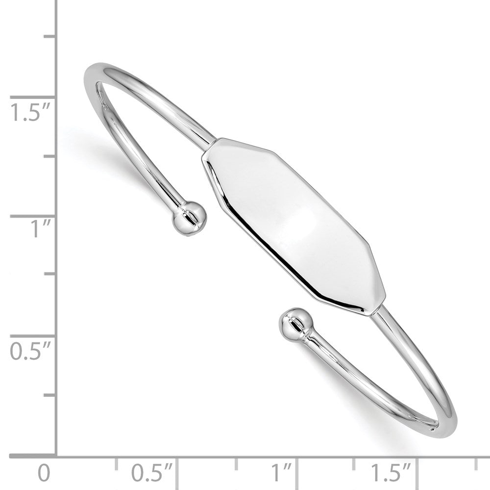 Sterling Silver RH-pltd 2mm Polished ID 48mm Inside Diameter Cuff Bangle