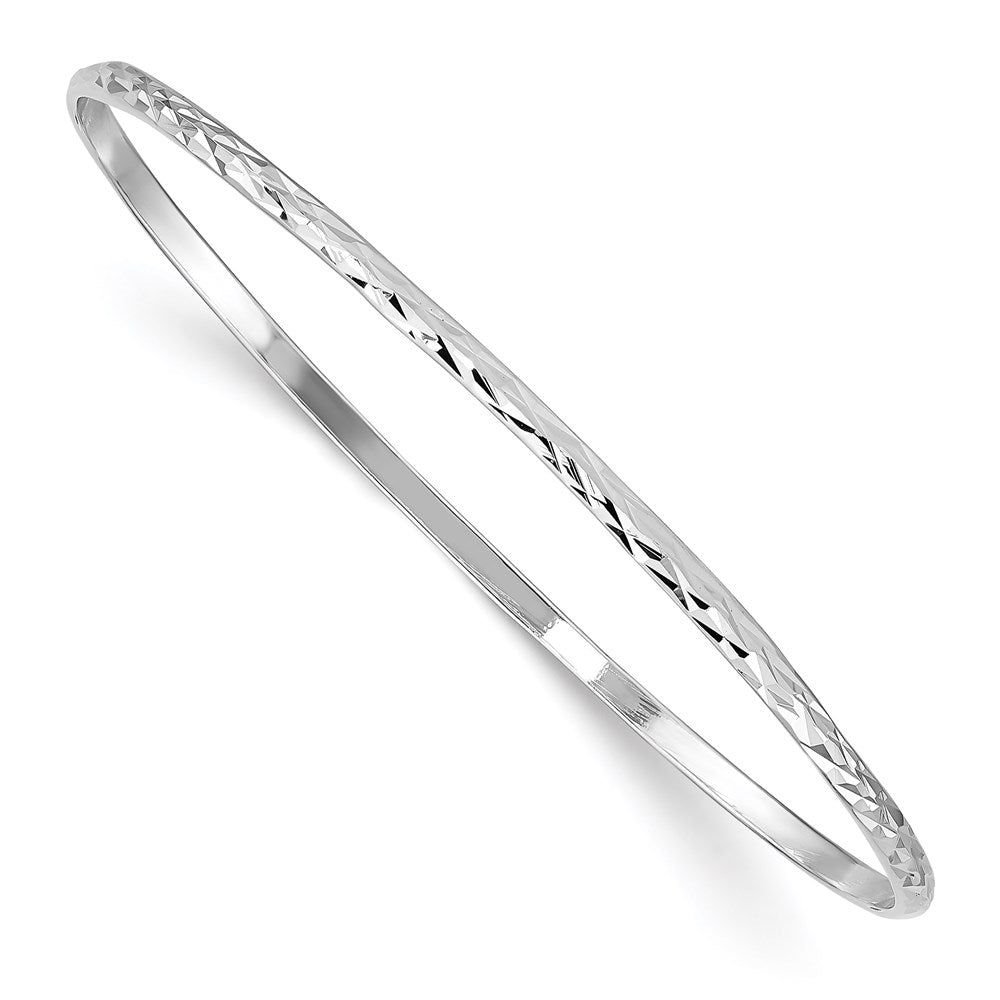 Sterling Silver RH-pltd Polished & D/C 2mm Slip-on Youth Bangle Bracelet