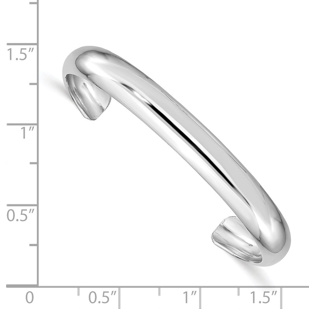 Sterling Silver RH-pltd 6mm Polished/Domed 40mm Inside Diameter Cuff Bangle