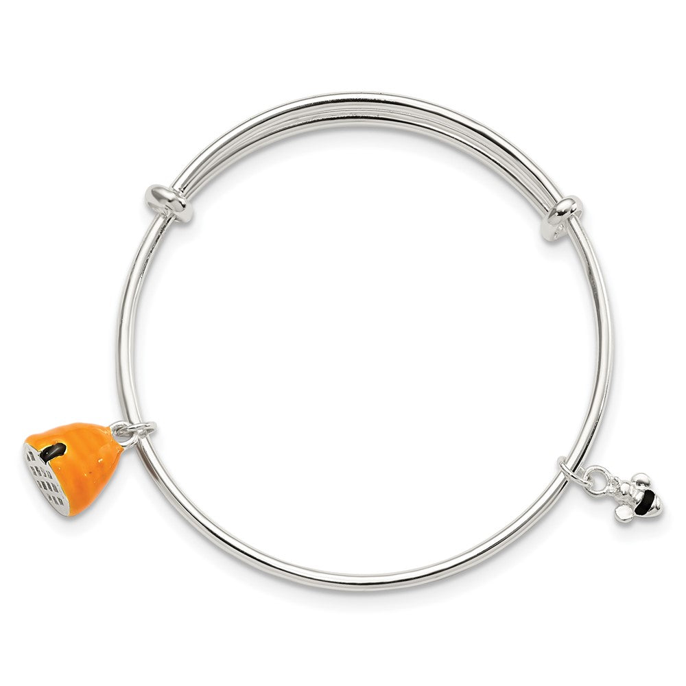 Sterling Silver Enameled Bee & Beehive Expandable Bangle