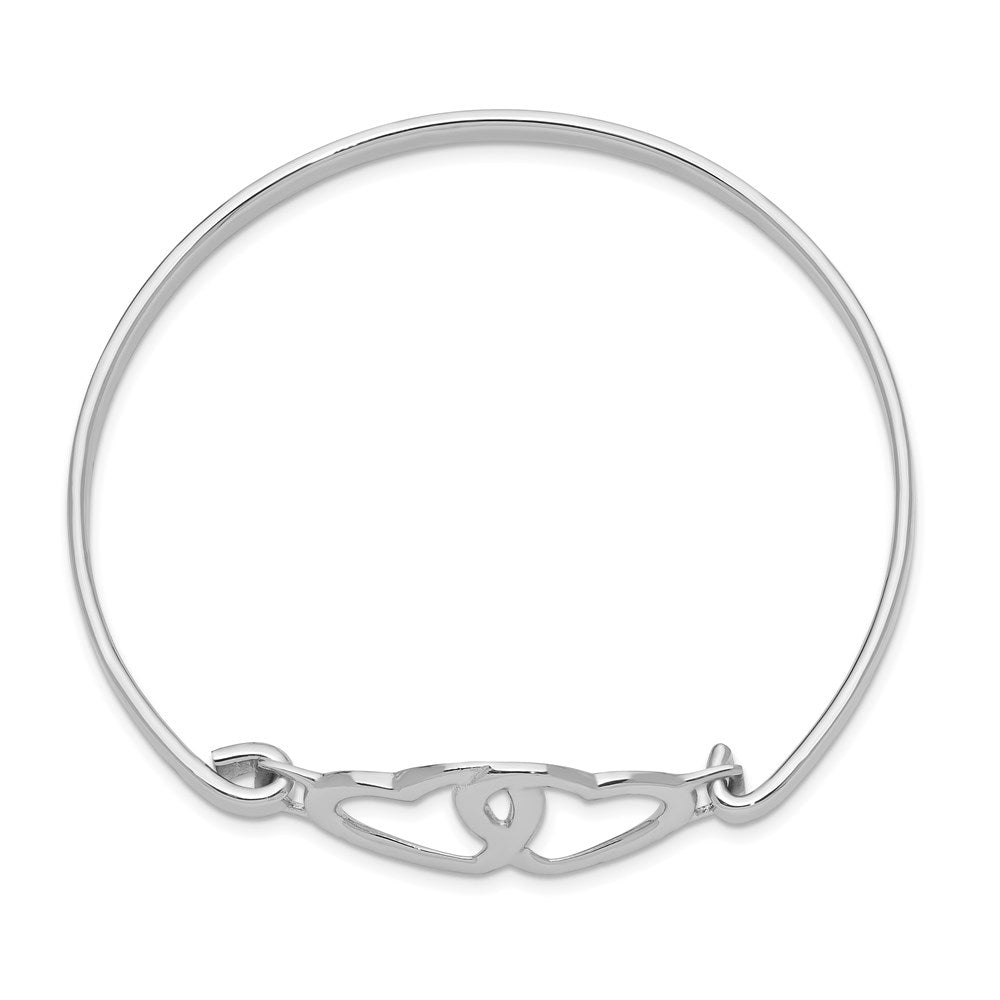 Sterling Silver Rhodium-plated Heart w/Hook Closure Bangle