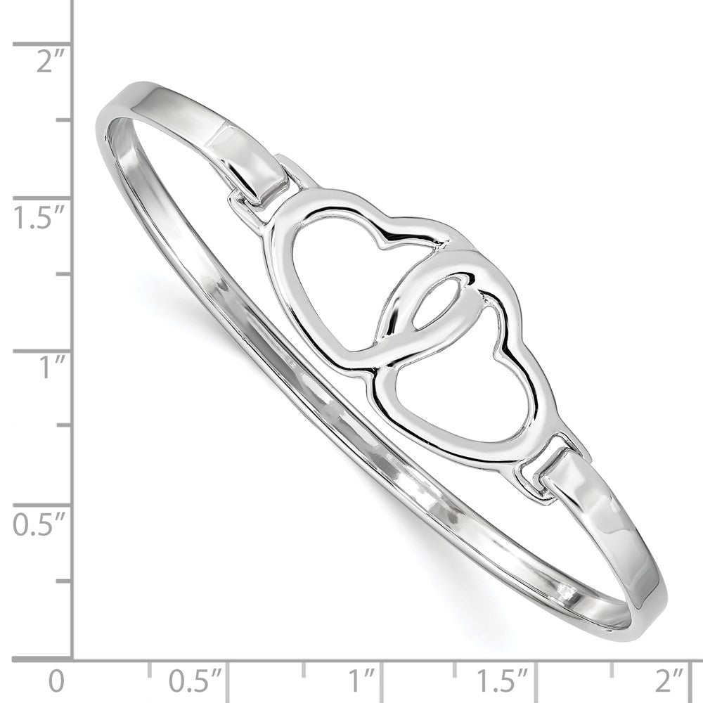 Sterling Silver Rhodium-plated Heart w/Hook Closure Bangle