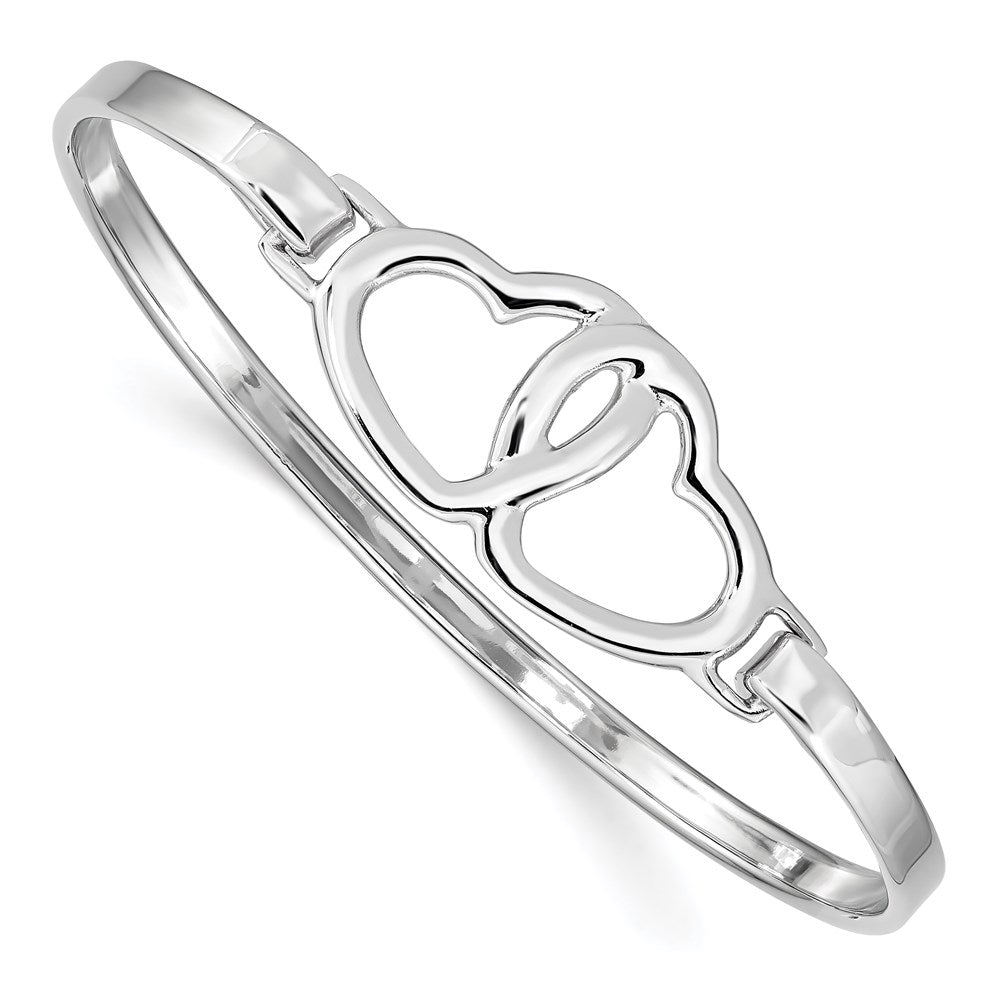 Sterling Silver Rhodium-plated Heart w/Hook Closure Bangle
