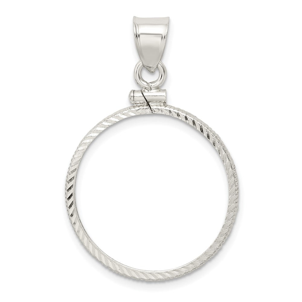 Sterling Silver 24.1 x 1.7mm $0.25 Screw Top Coin Diamond-cut Bezel Pendant