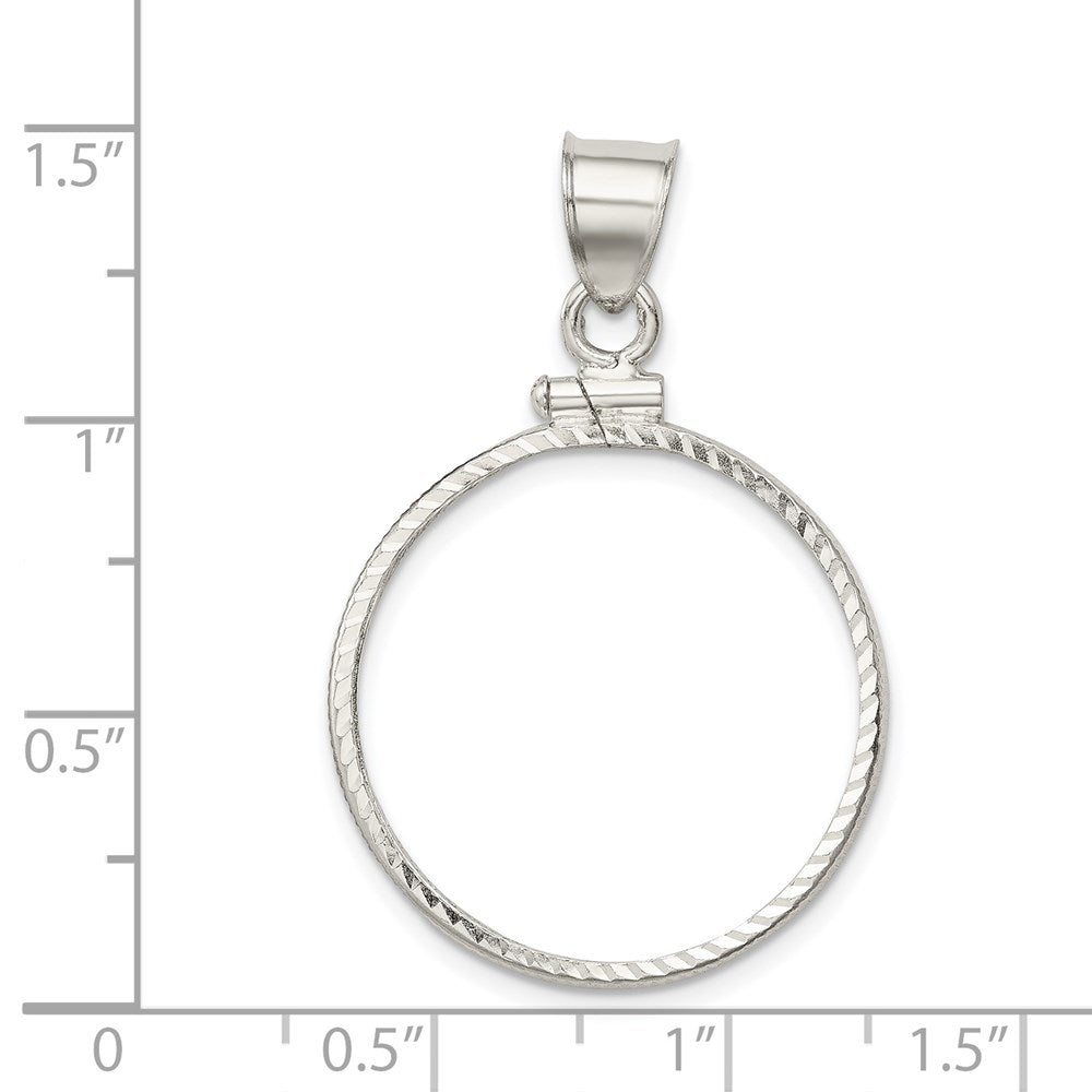 Sterling Silver 24.1 x 1.7mm $0.25 Screw Top Coin Diamond-cut Bezel Pendant