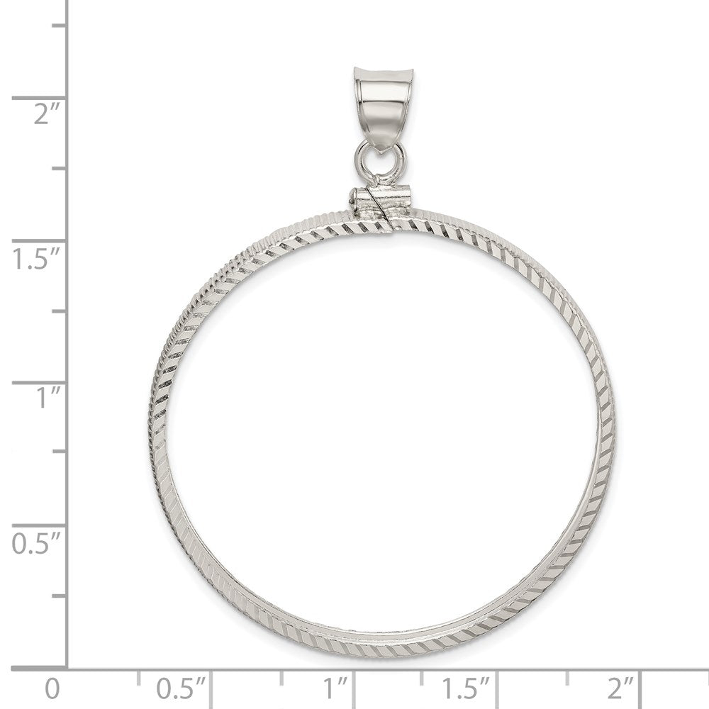 Sterling Silver 39.4 x 3.1mm 1 oz. Screw Top Coin Diamond-cut Bezel Pendant