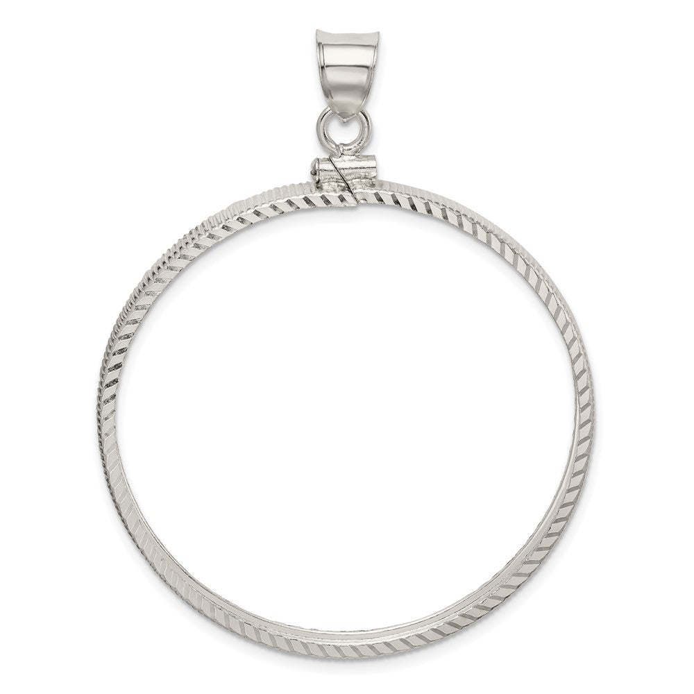 Sterling Silver 39.4 x 3.1mm 1 oz. Screw Top Coin Diamond-cut Bezel Pendant