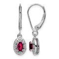 Sterling Silver Rhodium Plated Diamond and Created Ruby Leverback Earrings