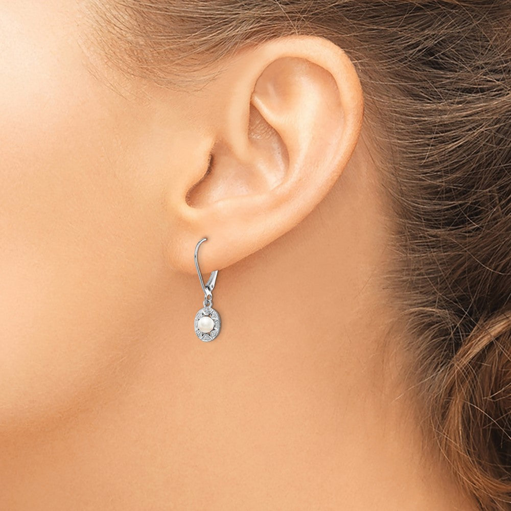 Sterling Silver Rhodium-plated Diam. & FW Cultured Pearl Earrings