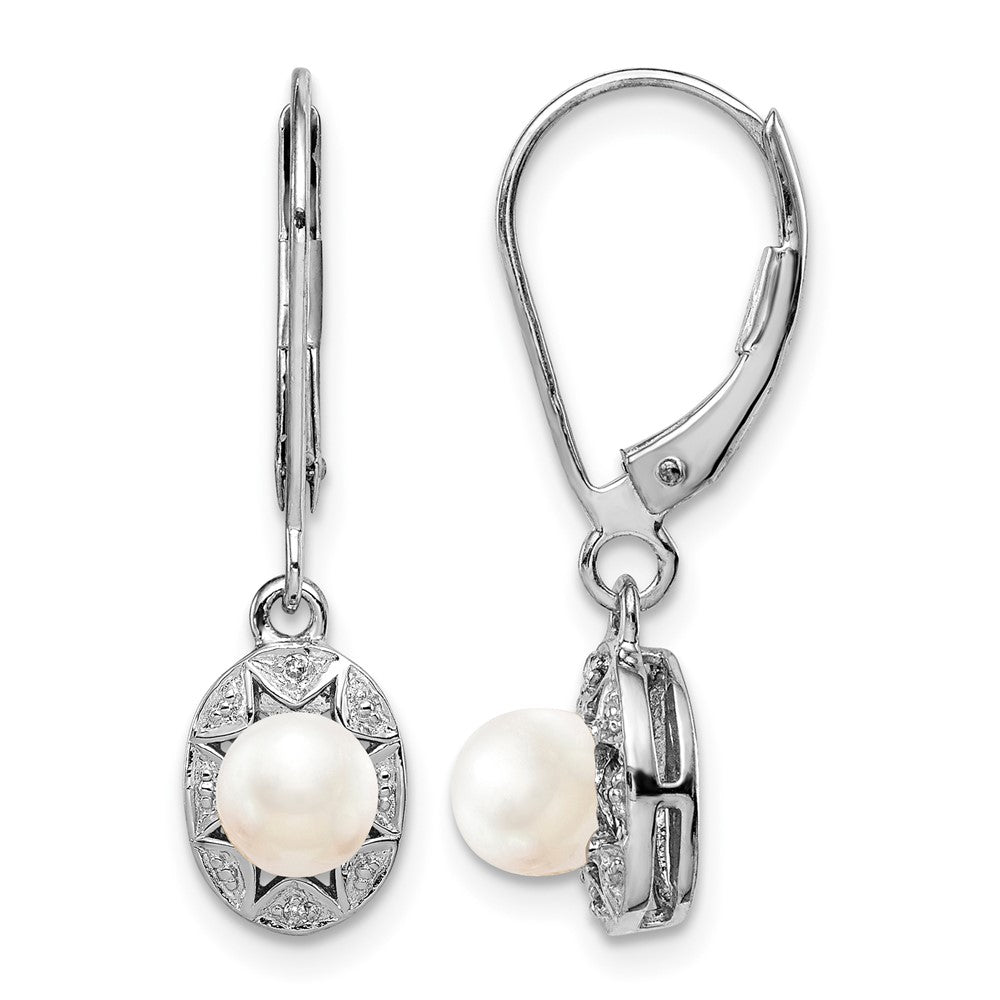 Sterling Silver Rhodium-plated Diam. & FW Cultured Pearl Earrings