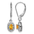 Sterling Silver Rhodium-plated Diam. & Citrine Earrings