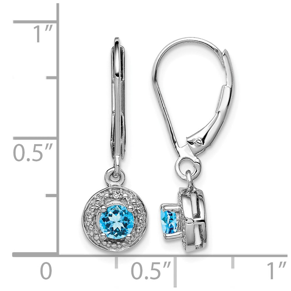 Sterling Silver Rhodium-plated Diam. & Blue Topaz Earrings