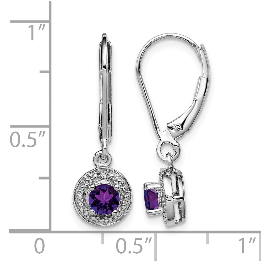 Sterling Silver Rhodium-plated Diam. & Amethyst Earrings